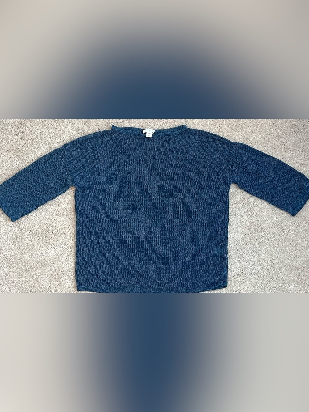 J. Jill Navy Textured Knit Pullover 3/4 Sleeve
